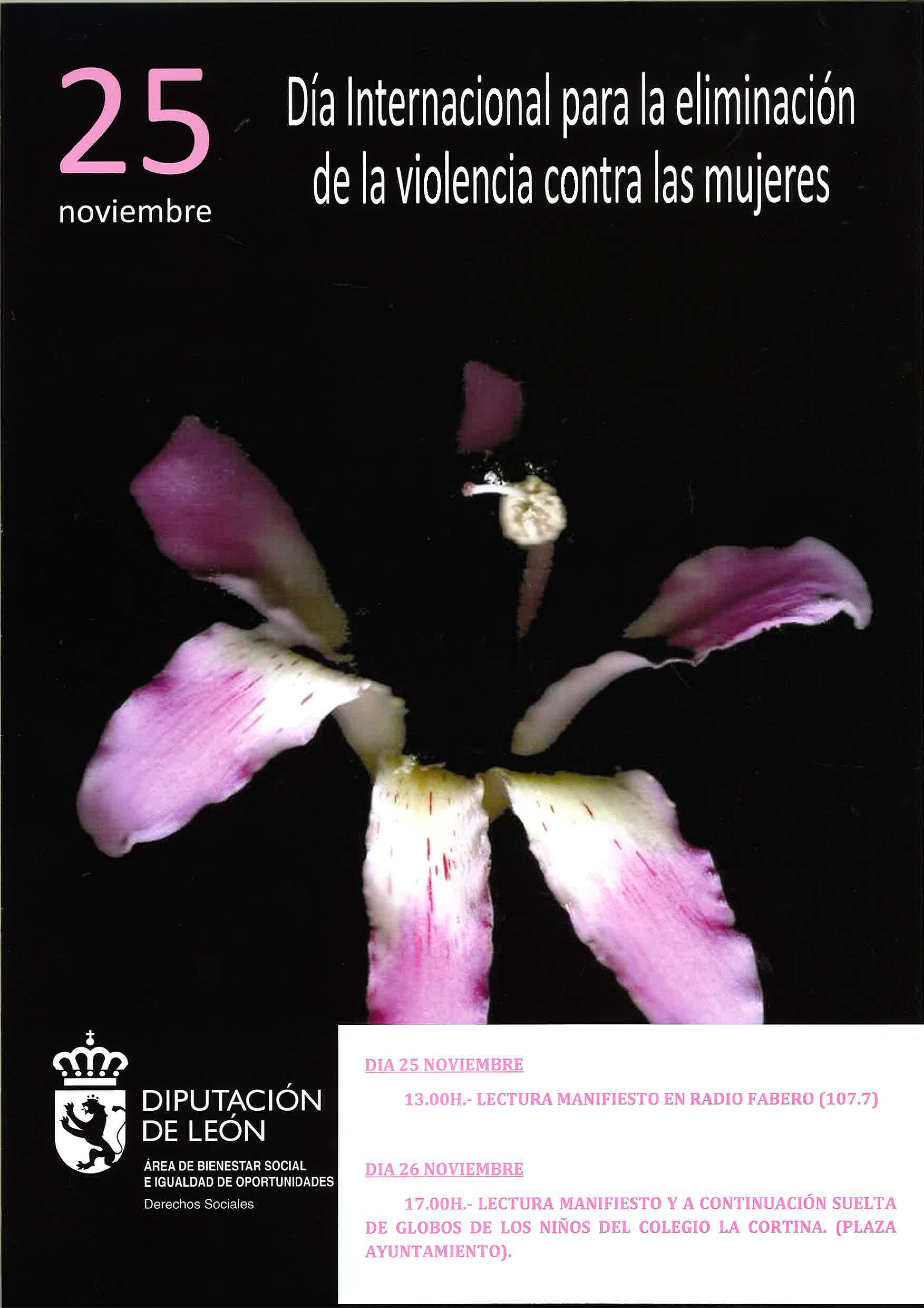 El día 26 de Noviembre se llevarán a cabo los actos del Día Internacional para la Eliminación de la Violencia hacia la Mujer 